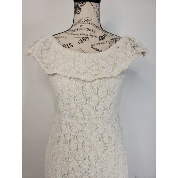 Flying Tomato Slip Maxi Dress SZ S Crochet Off Shoulder Semi Sheer Fisherman - Picture 3 of 8